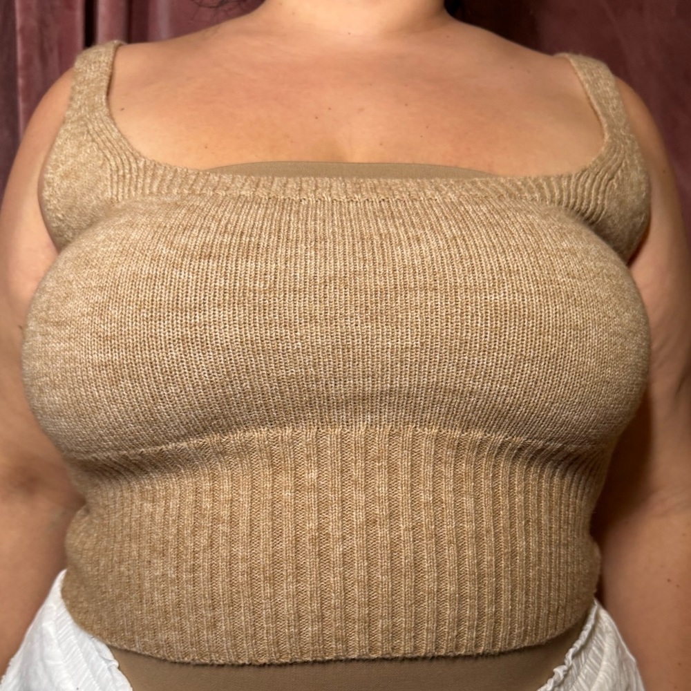 Chunky Ribbed Knit Tank Top in Camel
